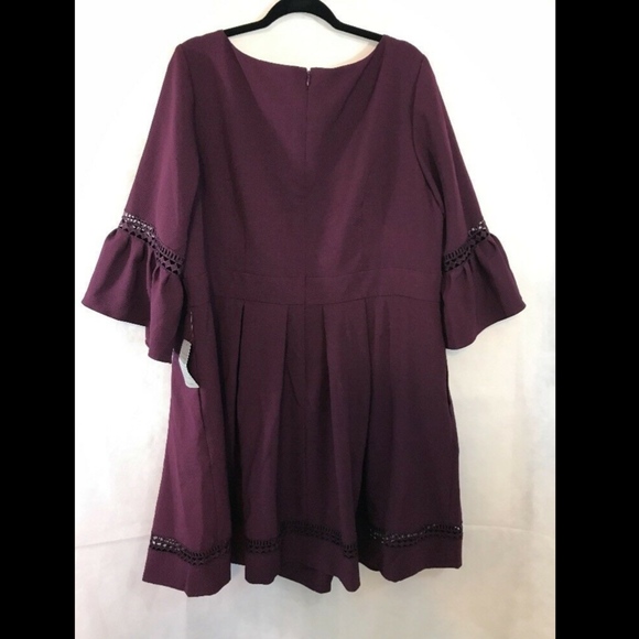 NEW Eliza J Bell Sleeve Fit & Flare Dress‎ in Plum Purple [ PLUS SZ 20W ] - Picture 6 of 7